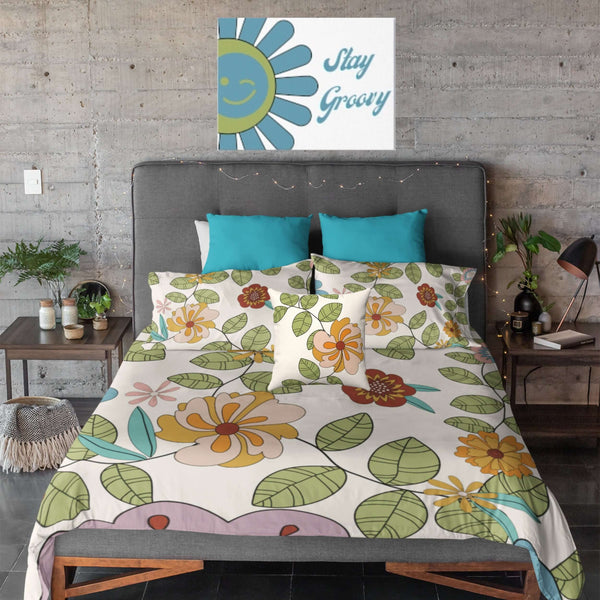 Retro Bedding Groovy Hippie Flower Power Style Mod Daisy 70's Decor Queen Custom Made Duvet Cover