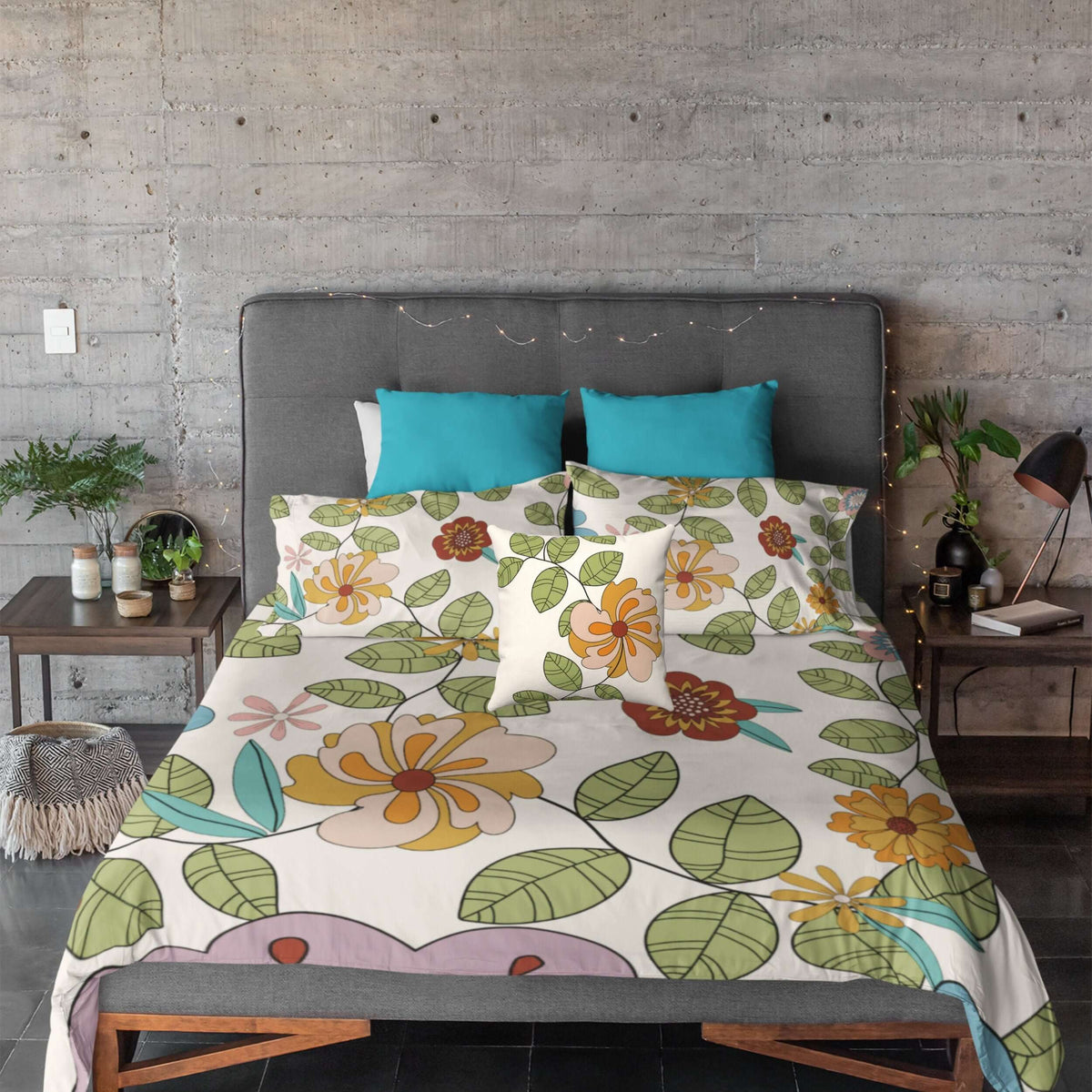 Retro Bedding Groovy Hippie Flower Power Style Mod Daisy 70's Decor Queen Custom Made Duvet Cover