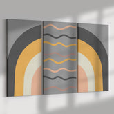 Retro Boho, Rainbow, Abstract, Gray, Peach, Yellow, Slate, Mid Century Modern, MCM Canvas Wall Art Three Piece Set Wall Art
