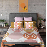 Retro Circle Pattern Pink, Mustard, and Cream Color Mid Century Modern Microfiber Duvet Cover Queen or Twin Mid Century Modern Gal