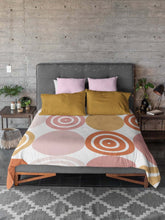 Retro Circle Pattern Pink, Mustard, and Cream Color Mid Century Modern Microfiber Duvet Cover Queen or Twin