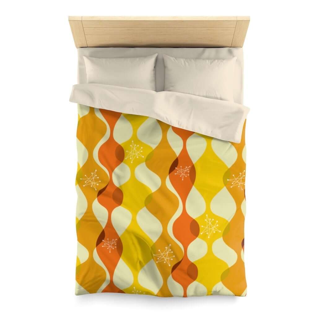 Retro Groovy Mid Century Modern Orange, Yellow Modern Boho Microfiber Duvet Cover