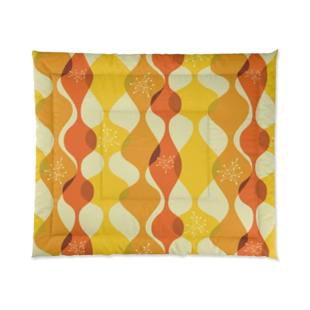Retro Groovy Mid Century Modern Orange, Yellow Modern Boho Microfiber King Size Comforter