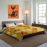 Retro Groovy Mid Century Modern Orange, Yellow Modern Boho Microfiber King Size Comforter