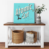 Retro Kitchen Art, Atomic Cat Cafe, Aqua Blue, Mid Mod Kitschy Wall Canvas Wall Art Mid Century Modern Gal