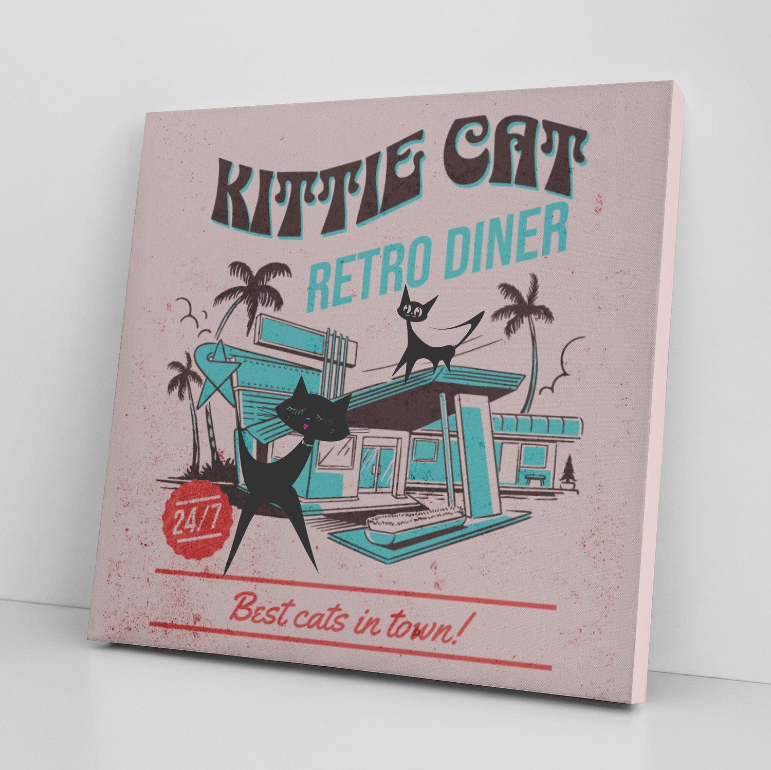 Retro Kitchen Art, Atomic Pink, Mid Mod Diner, Mod Cats, MCM Wall Art