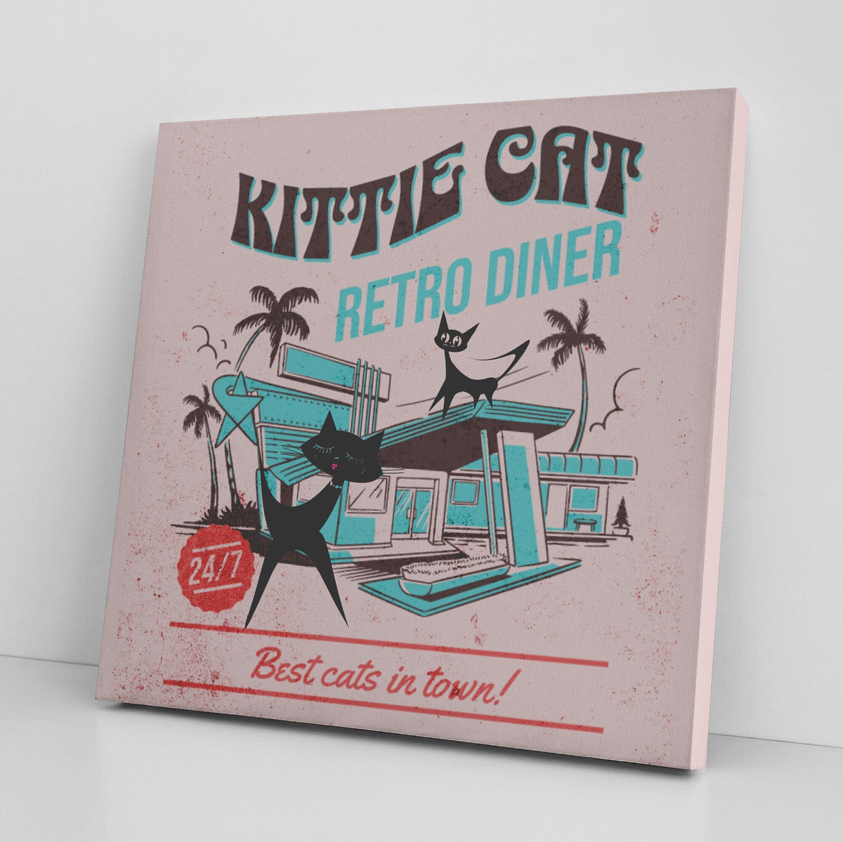 Retro Kitchen Art, Atomic Pink, Mid Mod Diner, Mod Cats, MCM Wall Art