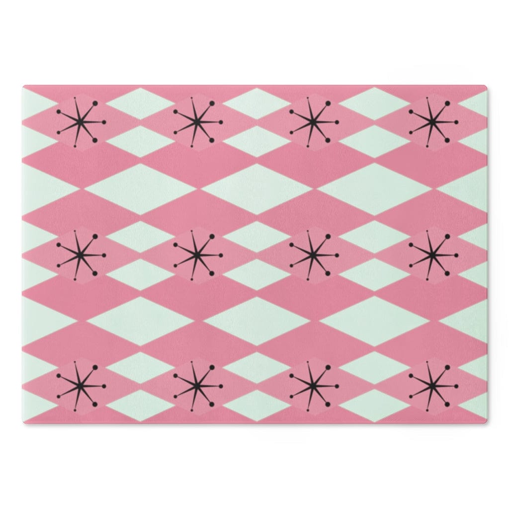 Retro Kitchen Glass Cutting Board Turquoise Blue, Pink Atomic 50&