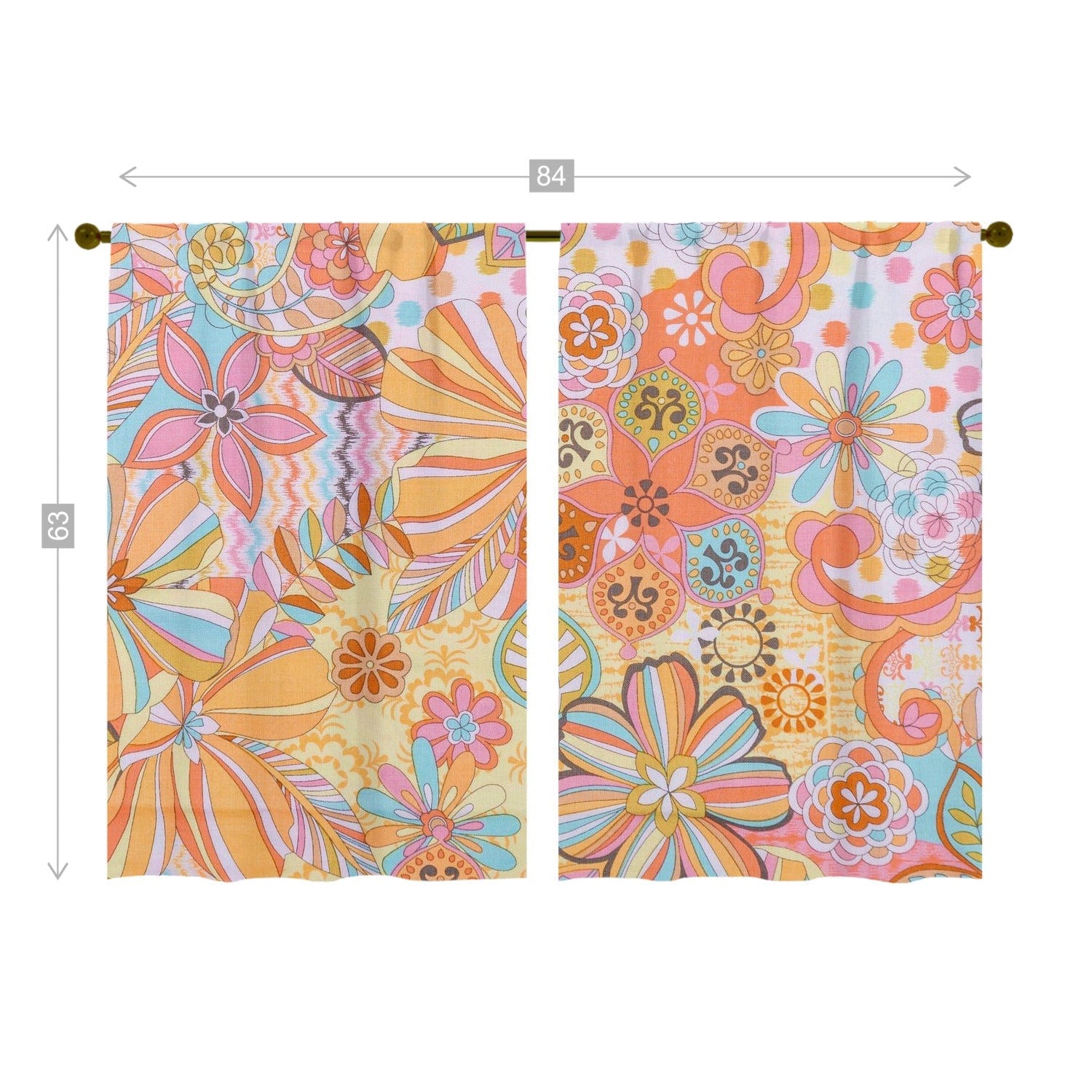 Retro Livingroom, Bedroom, Kitchen, Pink Paisley, Flower Power, Mid Mod Window Curtains (two panels) Curtains