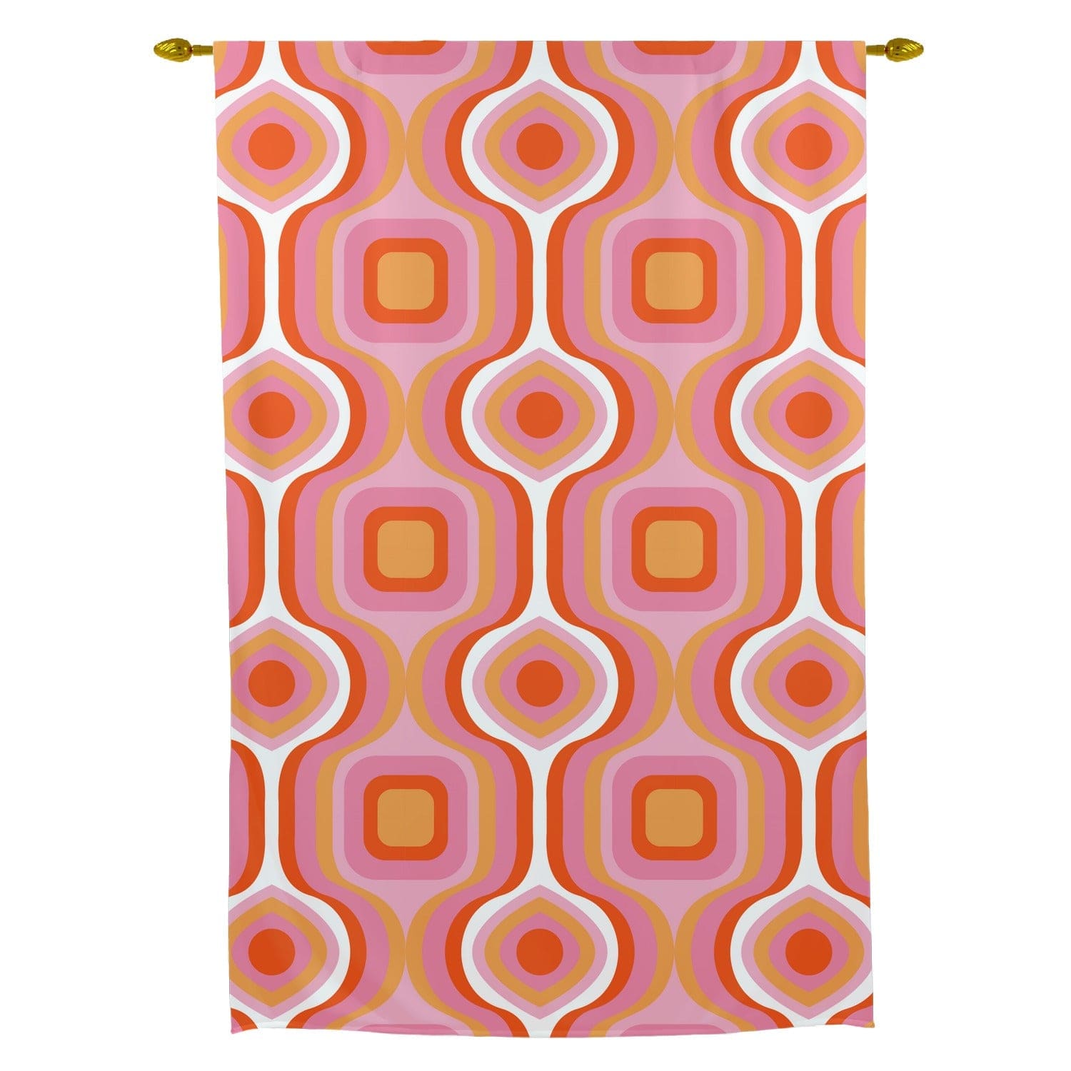 Retro Mid Mod, Pink, Yellow, White, Abstract Groovy, Mid Century Modern Tie Up curtain Curtains