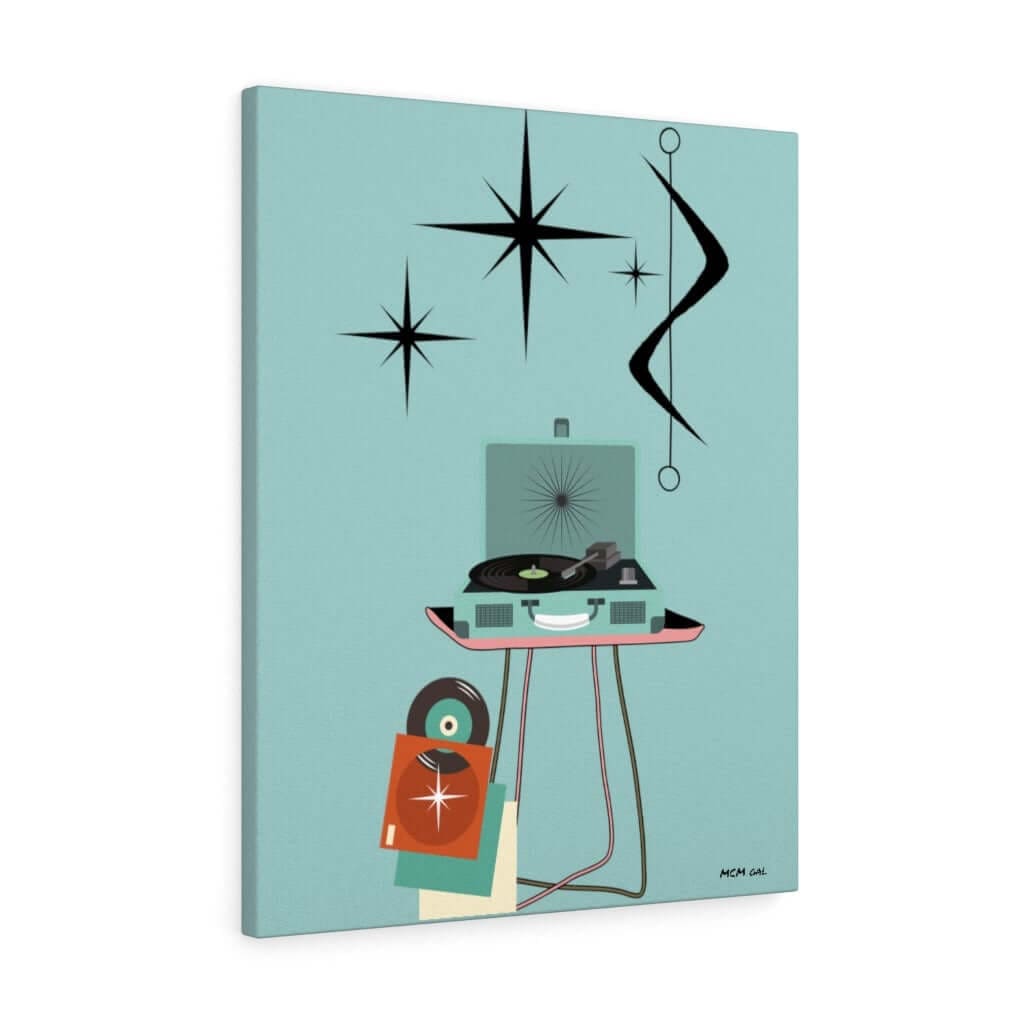 Retro Record Player Teal Blue Atomic Abstract Canvas Gallery Wrap Canvas