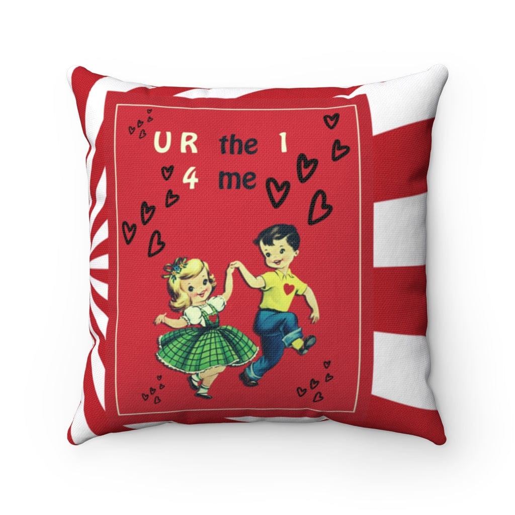 Retro Valentine Vintage Card Mid Century Modern Red, Groovy LOVE Spun Polyester Square Pillow Home Decor