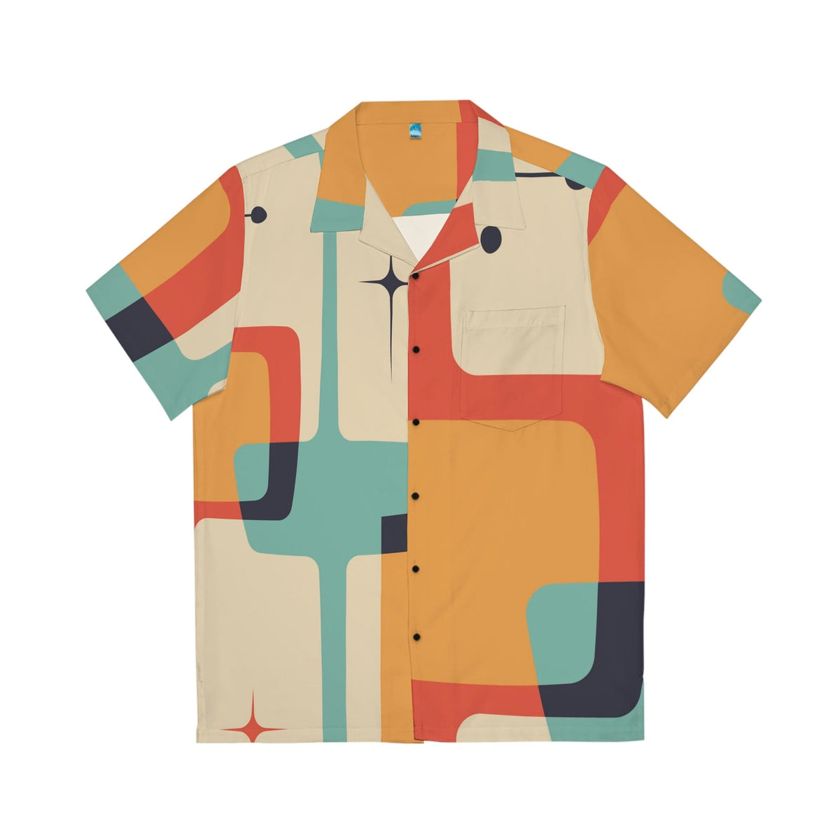 Mid Century Modern, Retro Men's Hawaiian Shirt Geometric, Abstract, Cruise, Summer Vacation Cool Button Down Dress Shirt All Over Prints S / Black