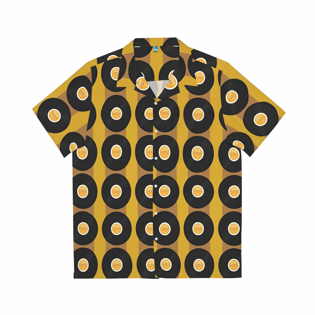 1970's Retro Party Shirt, Groovy Records, Hipster, Mustard Yellow, Black Mid Century Modern Men's Hawaiian Shirt All Over Prints S / White