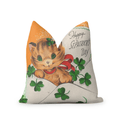 Saint Patrick's Day, Vintage Card, Orange, Green, Cute Kitschy Kitty Cat, Irish Home Decor Pillow COVER