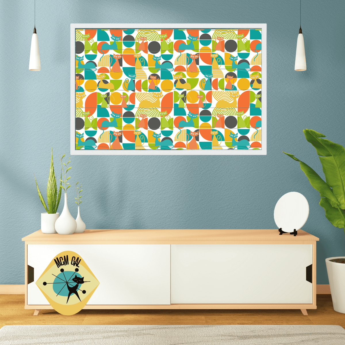 Samsung TV Frame Art, Mid Century Modern Wall Art, Atomic Cat Retro TV Frame Digital Download Art