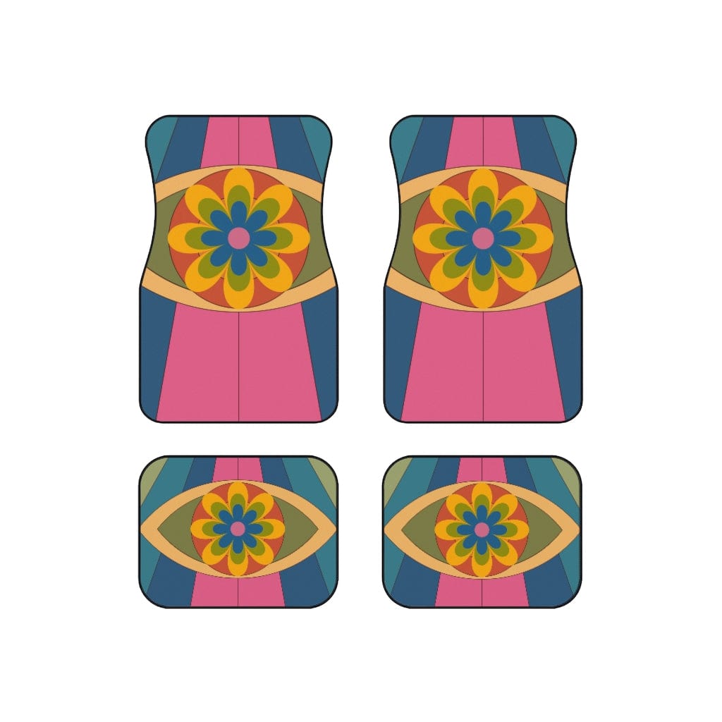 Trippy Hippie, Car Mats Covers, Pink, Yellow, Mod Daisy, 60&