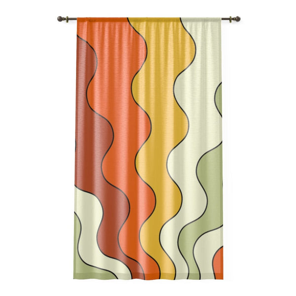 70's Bedroom Livingroom Curtains, Hippie Bedroom, Green, Orange, Beige, Rust SHEER, MCM Mid Mod Window Curtain