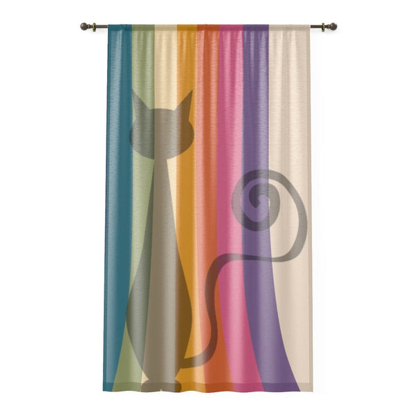 70's Curtains, Mod Cat, Retro Rainbow Road, Yellow, Pink, Blue, Green, Beige, Mid Mod MCM SHEER Window Curtain