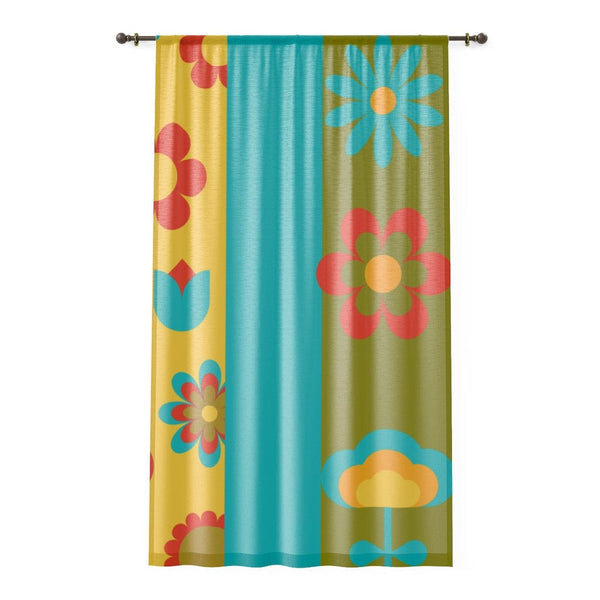 70's Retro Livingroom, Bedroom, Kitchen, Green, Yellow, Teal, Mod Daisy, Groovy Flower Power, Mid Century Modern, MCM SHEER Window Curtain