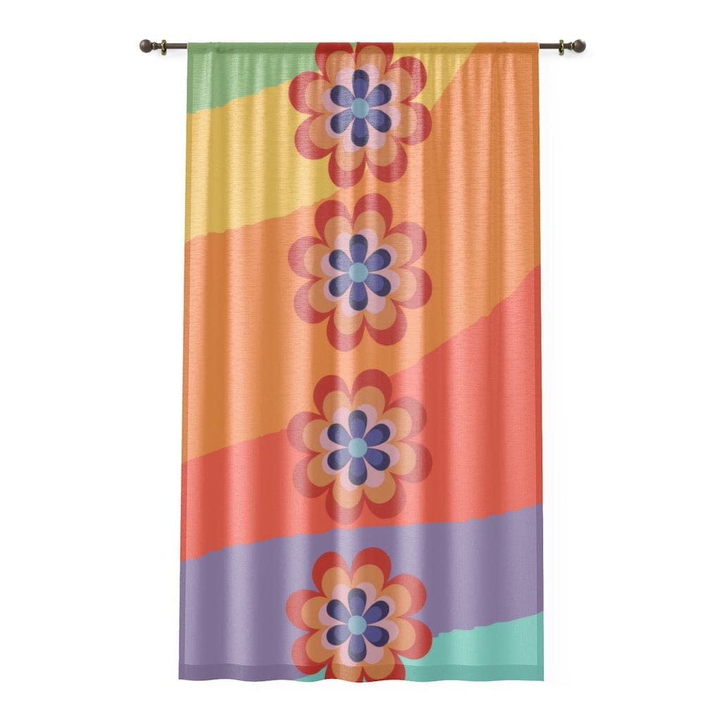 Hippie 70's Retro Rainbow, Mod Flower Power, Pink, Purple, Orange, Red Mid Mod SHEER Window Curtain Home Decor Sheer / White / 50" × 84"