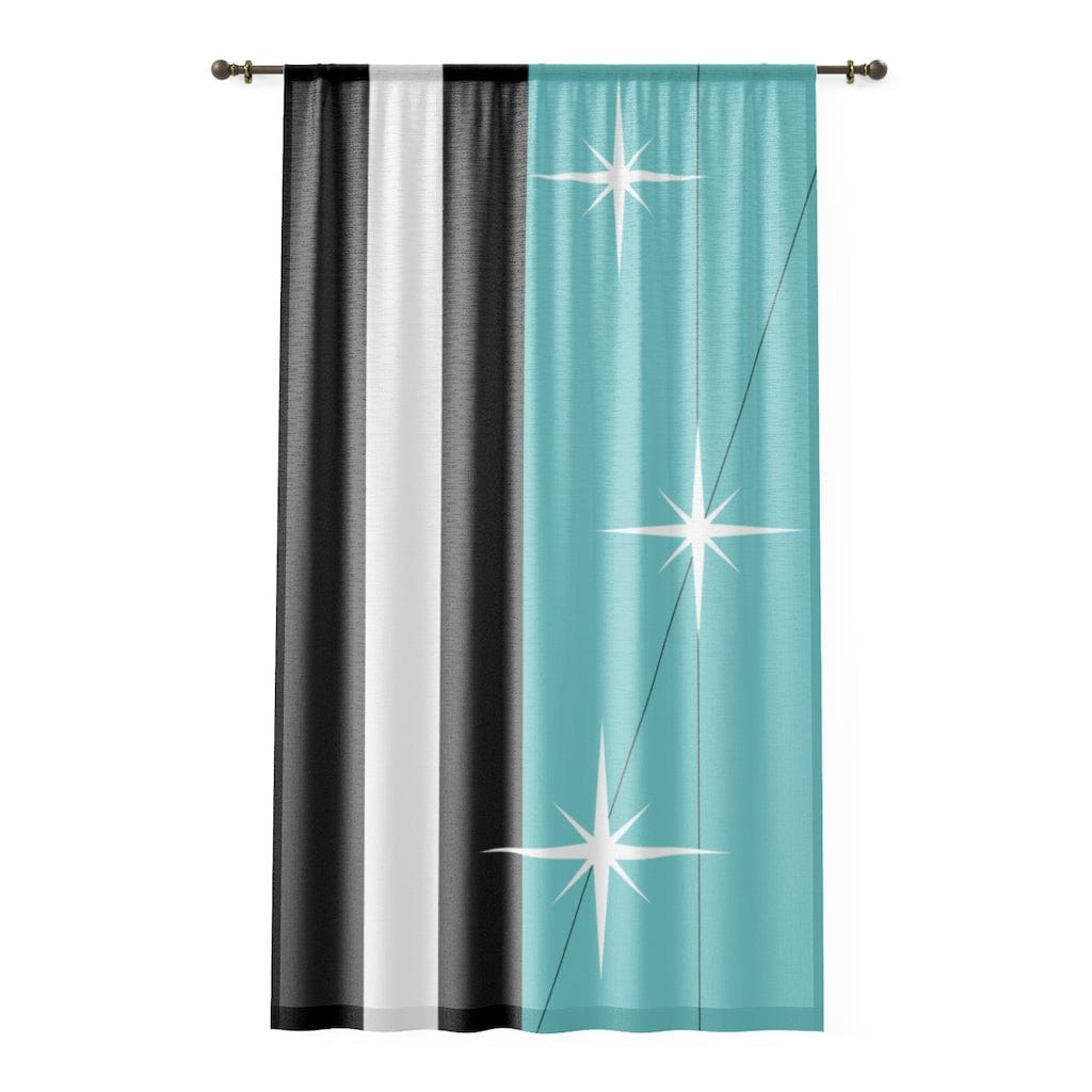 Mid Century Modern, Black, Turquoise, White, Starburst, MCM Mid Mod, Atomic Age Living SHEER Window Curtain Home Decor Sheer / White / 50&quot; × 84&quot;