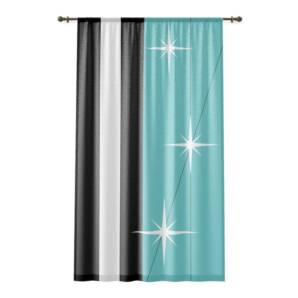 Mid Century Modern, Black, Turquoise, White, Starburst, MCM Mid Mod, Atomic Age Living SHEER Window Curtain