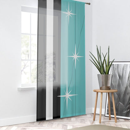 Mid Century Modern, Black, Turquoise, White, Starburst, MCM Mid Mod, Atomic Age Living SHEER Window Curtain Home Decor Sheer / White / 50&quot; × 84&quot;