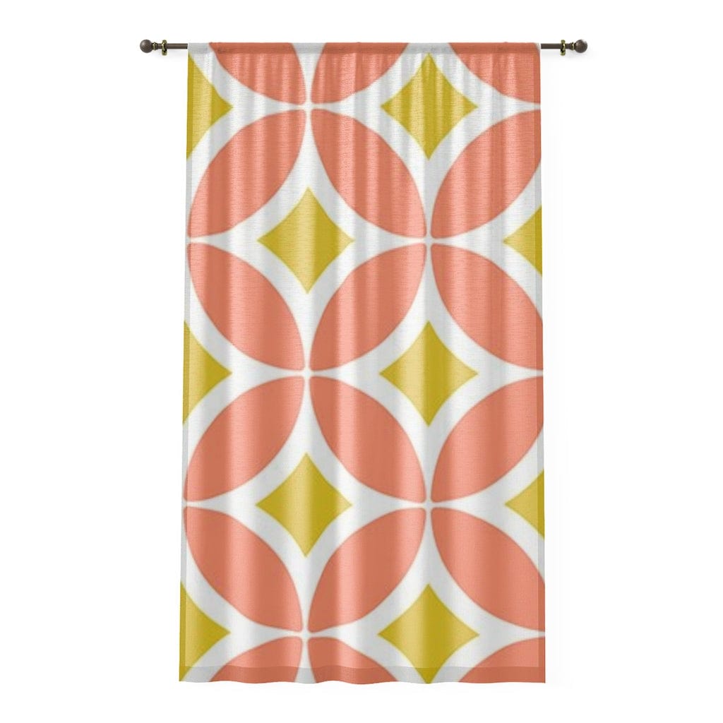 Mid Century Modern, Coral, Yellow, Gold, White, Geometric Mid Mod MCM Retro SHEER Window Curtain Home Decor Sheer / White / 50&quot; × 84&quot;