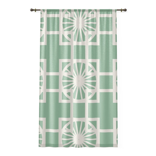 Mid Century Modern, Mint Green, Cream White, 1950's Breeze Block, Mid Mod, MCM Atomic Living SHEER Window Curtain