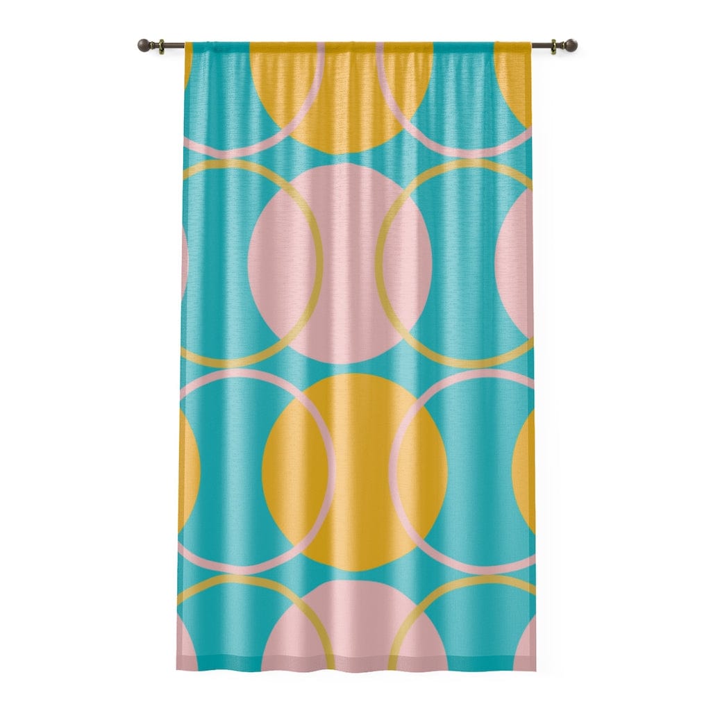 Mid Century Modern Retro Turquoise Blue, Mustard Yellow, Pink Geometric Atomic Age 50's MCM Mid Mod Home Decor Sheer Window Curtain Home Decor Sheer / White / 50" × 84"