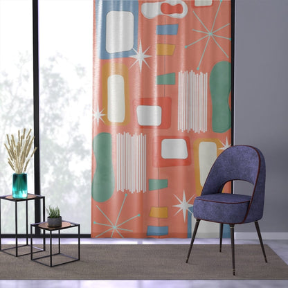 Mid Century Modern, Tangerine Orange, Geometric Retro MCM Sheer Window Curtain Home Decor Sheer / White / 50&quot; × 84&quot;