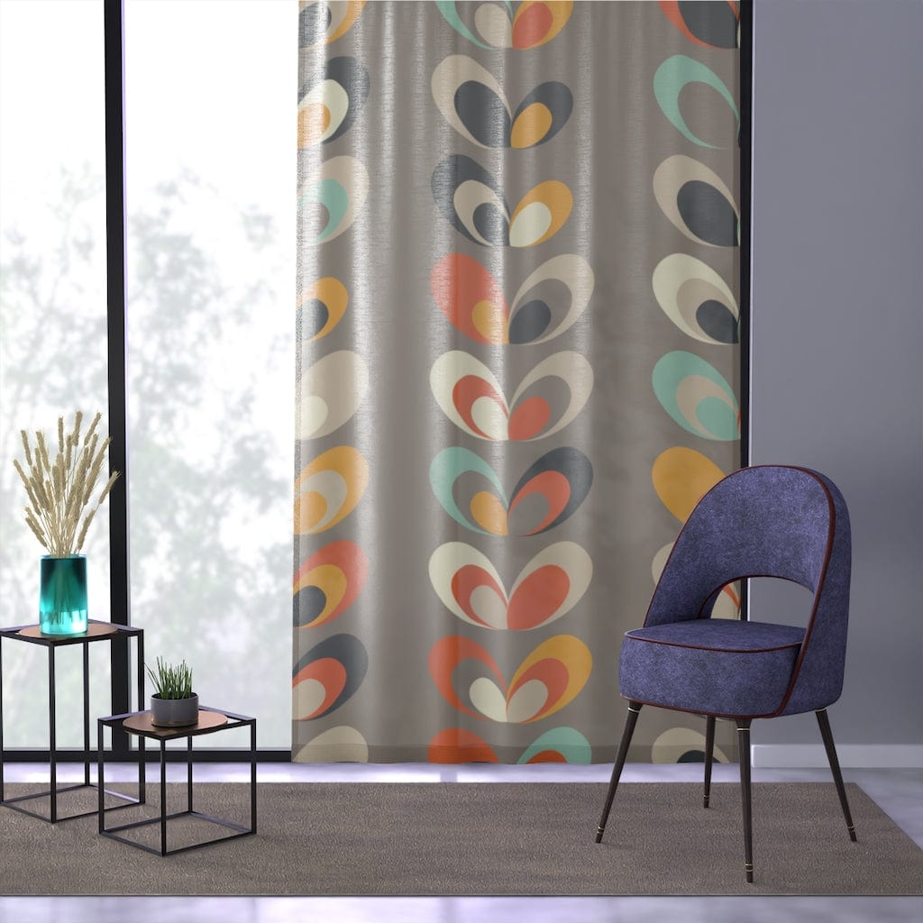 Mid Mod, Denmark Design, Scandinavian Flower, Gray, Mustard Yellow,  Mint Green, Orange Geometric MCM Sheer Window Curtain Home Decor Sheer / White / 50&quot; × 84&quot;