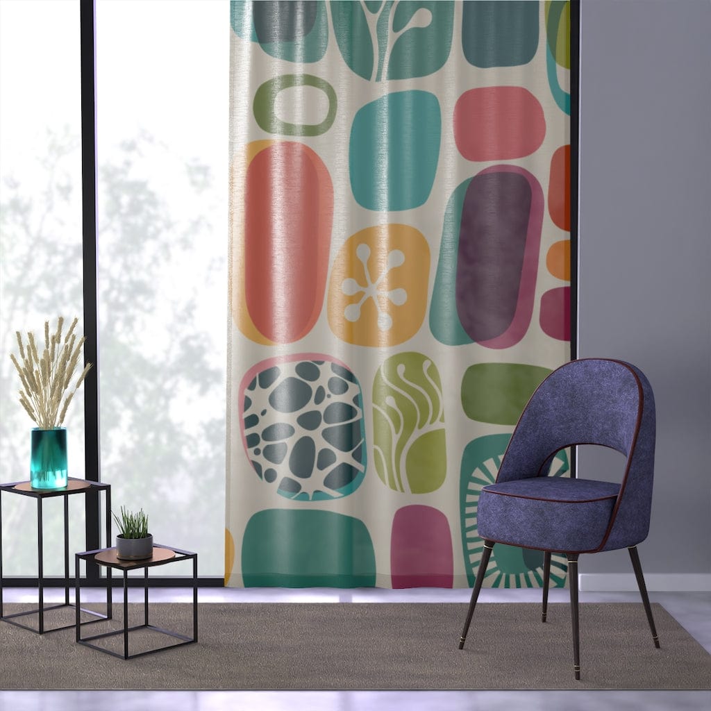 Mid Modern Abstract Geometric Retro Boho Colorful Bold MCM Sheer Window Curtain Home Decor Sheer / White / 50&quot; × 84&quot;