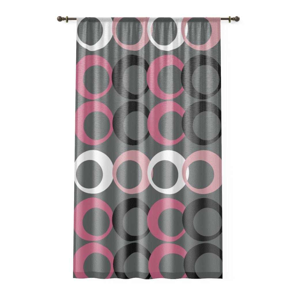 Mid Modernist, Gray, Pink, Black, White, Geometric Retro Circles, Mid Century Modern MCM Home Decor SHEER Window Curtain Home Decor Sheer / White / 50&quot; × 84&quot;