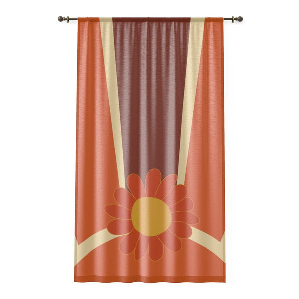 Retro 60's 70's, Mod Boho Flower, Brown, Orange, Yellow, MCM Groovy Sunburst, Mid Century Modern SHEER Window Curtain