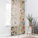 Retro Boho, Denmark Design, Scandinavian Flowers, Beige, Mint Green, Yellow, Orange, Mid Mod MCM SHEER Window Curtains Home Decor Sheer / White / 50" × 84"