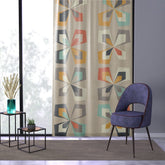 Retro Boho, Denmark Design, Scandinavian Flowers, Beige, Mint Green, Yellow, Orange, Mid Mod MCM SHEER Window Curtains Home Decor Sheer / White / 50" × 84"