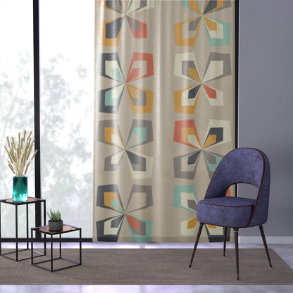 Retro Boho, Denmark Design, Scandinavian Flowers, Beige, Mint Green, Yellow, Orange, Mid Mod MCM SHEER Window Curtains Home Decor Sheer / White / 50&quot; × 84&quot;