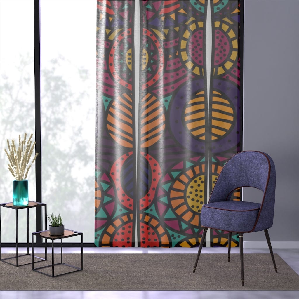 Retro Boho Feather, Aztec, Abstract Art, Purple, Yellow, Orange, Groovy, Mid Mod MCM Living Room, Bedroom, Office Decor SHEER Window Curtain Home Decor Sheer / White / 50&quot; × 84&quot;