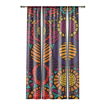 Retro Boho Feather, Aztec, Abstract Art, Purple, Yellow, Orange, Groovy, Mid Mod MCM Living Room, Bedroom, Office Decor SHEER Window Curtain Home Decor Sheer / White / 50&quot; × 84&quot;