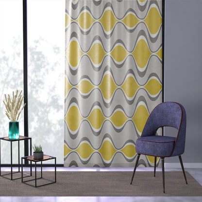 Retro Mid Century Modern, Gray, Yellow, Groovy Geometric Googie Designs, SHEER MCM, Mid Mod Window Curtain Home Decor Sheer / White / 50&quot; × 84&quot;