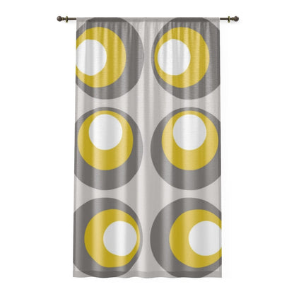 Retro Sheer Window Curtain, Gray, Yellow, White, Peacock Eye, Mid Mod, MCM Home Decor Home Decor Sheer / White / 50&quot; × 84&quot;