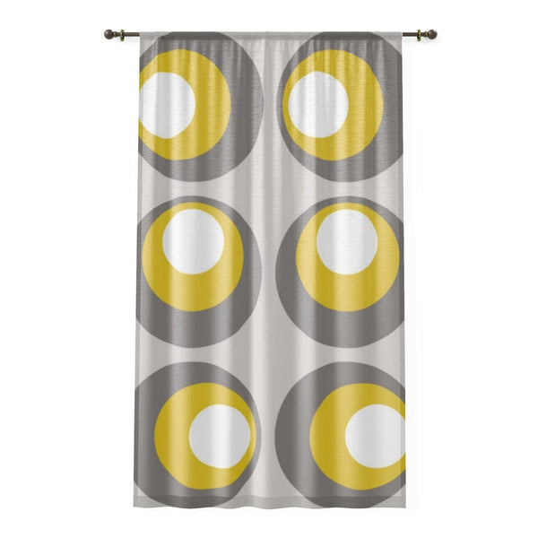 Retro Sheer Window Curtain, Gray, Yellow, White, Peacock Eye, Mid Mod, MCM Home Decor