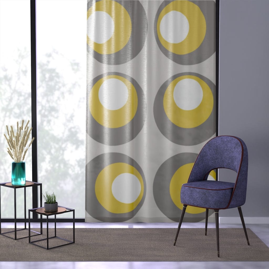 Retro Sheer Window Curtain, Gray, Yellow, White, Peacock Eye, Mid Mod, MCM Home Decor Home Decor Sheer / White / 50&quot; × 84&quot;