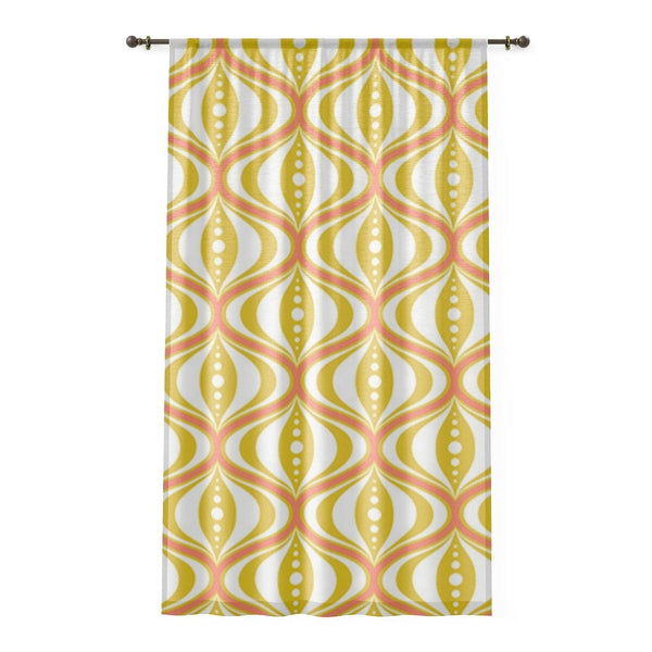 Mid Century Modern Googie Lantern, Canary Yellow, Orange, Abstract MCM, Mid Mod SHEER Retro Window Curtain