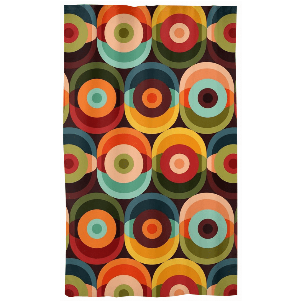 70'S Retro, Groovy Vibe, Brown, Orange, Yellow, Green, Brown, Aqua, Teal, Hippie Style Custom Curtains Single Panel / Blackout