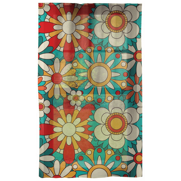 60'S 70'S Retro Floral, Teal, Aqua, Coral, Orange Groovy Hippie Custom Curtains