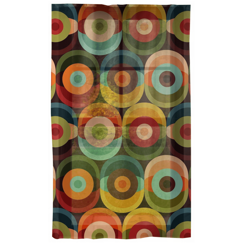 70'S Retro, Groovy Vibe, Brown, Orange, Yellow, Green, Brown, Aqua, Teal, Hippie Style Custom Curtains Single Panel / Sheer