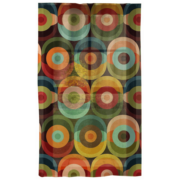 70'S Retro, Groovy Vibe, Brown, Orange, Yellow, Green, Brown, Aqua, Teal, Hippie Style Custom Curtains